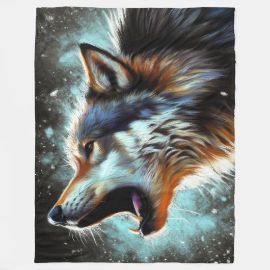 Hard Pastel Tekening Wolf Howling Fleece Deken (Voorkant)