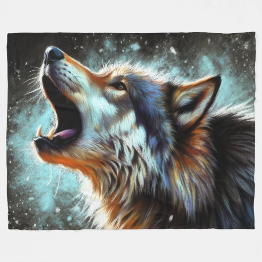 Hard Pastel Tekening Wolf Howling Fleece Deken (Voorkant (Horizontaal))