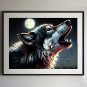 Hard Pastel Tekening Wolf Howling Maan II Poster