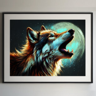 Hard Pastel Tekening Wolf Howling Moon III Poster