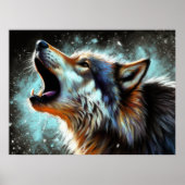 Hard Pastel Tekening Wolf Howling Poster (Voorkant)