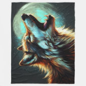 Hard Pastel Tekening Wolf Huilende Maan Fleece Deken (Voorkant)