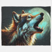 Hard Pastel Tekening Wolf Huilende Maan Fleece Deken (Voorkant (Horizontaal))