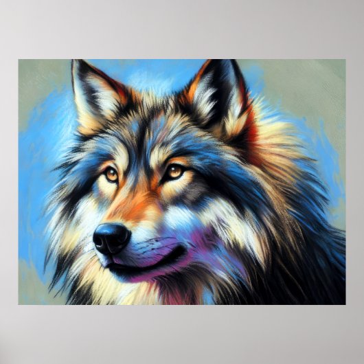 Hard Pastel Tekening Wolf Poster (Voorkant)