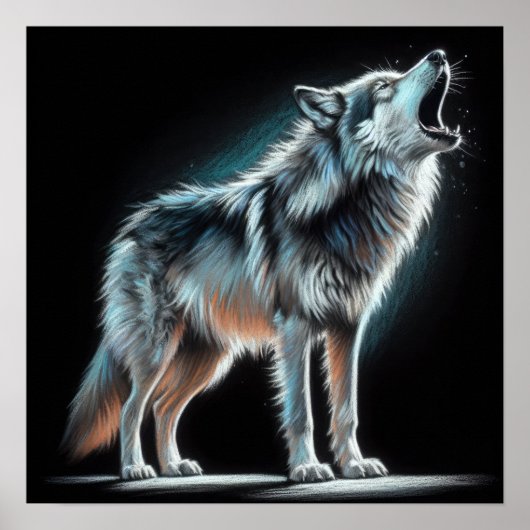 Hard Pastel Tekening Wolf Poster (Voorkant)