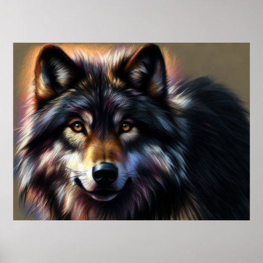 Hard Pastel Tekening Wolf Poster (Voorkant)