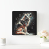 Hard Pastel Tekening Wolf Vierkante Klok (Huis)