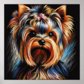 Hard Pastel Tekening Yorkshire Terrier Yorkie Pink Poster (Voorkant)