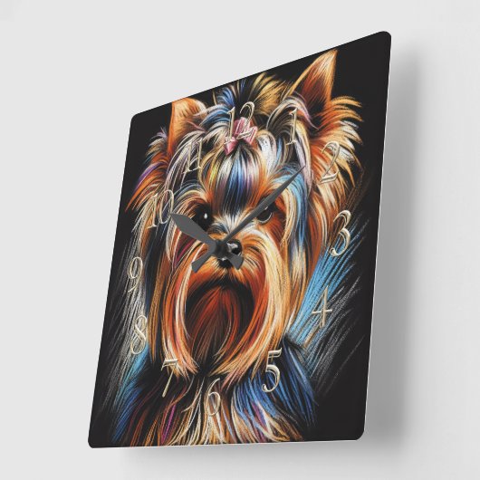 Hard Pastel Tekening Yorkshire Terrier Yorkie Pink Vierkante Klok (Hoek)