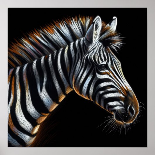 Hard Pastel Tekening Zebra Poster (Voorkant)