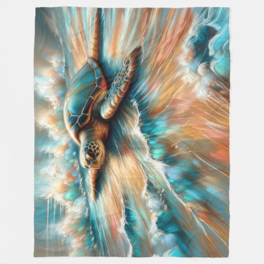 Hard Pastel Tekening Zee Schildpad op Strand Fleece Deken (Voorkant)