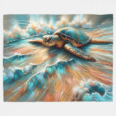 Hard Pastel Tekening Zee Schildpad op Strand Fleece Deken (Voorkant (Horizontaal))