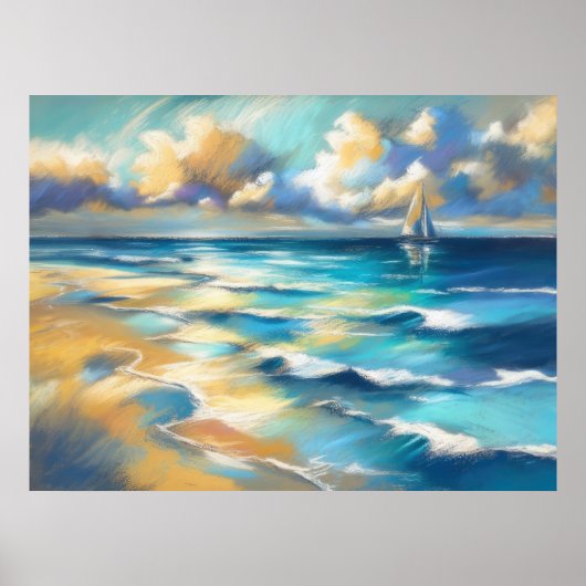 Hard Pastel Tekening Zeilboot Water II Poster (Voorkant)