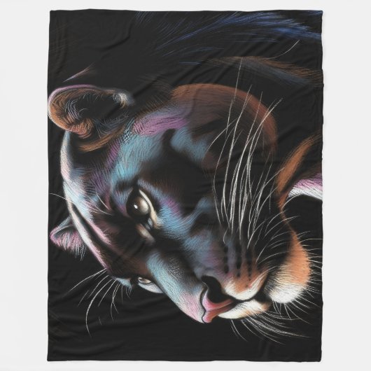 Hard Pastel Tekening Zwarte Panther Fleece Deken (Voorkant)
