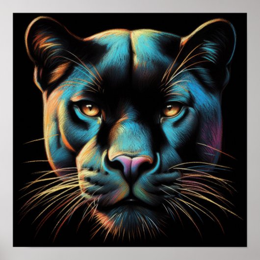 Hard Pastel Tekening Zwarte Panther Poster (Voorkant)