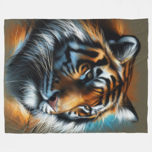 Hard Pastel Tijger op Tan Fleece Deken (Voorkant (Horizontaal))