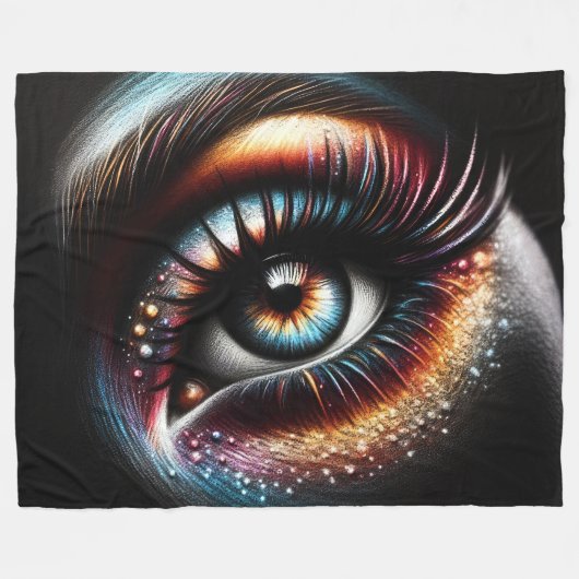 Hard Pastel Vrouw Oog met Make Up Fleece Deken (Voorkant (Horizontaal))