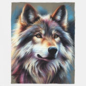 Hard Pastel Wolf op Grijs Fleece Deken (Voorkant)