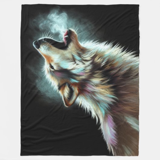 Hard Pastel Wolf op Zwart Fleece Deken (Voorkant)