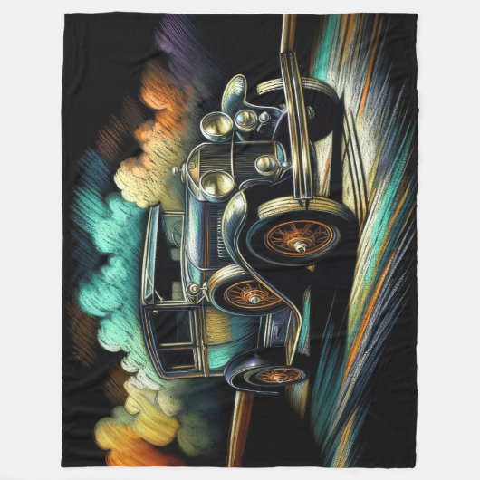 Hard Pastel Zwart Antiek Auto Fleece Deken (Voorkant)