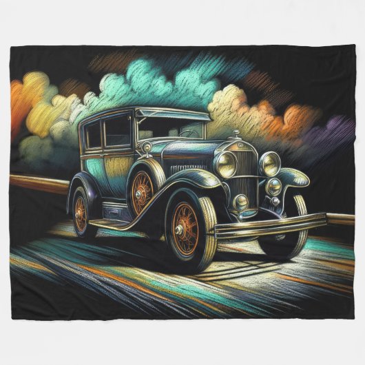 Hard Pastel Zwart Antiek Auto Fleece Deken (Voorkant (Horizontaal))