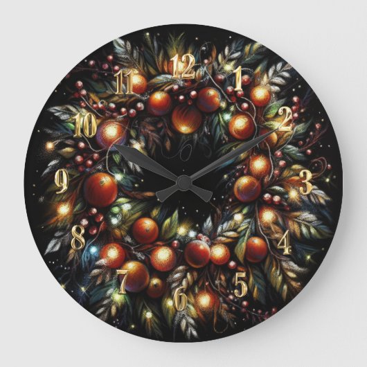 Hard Pastels Drawing Christmas Wreath Fruit Grote Klok (Voorkant)