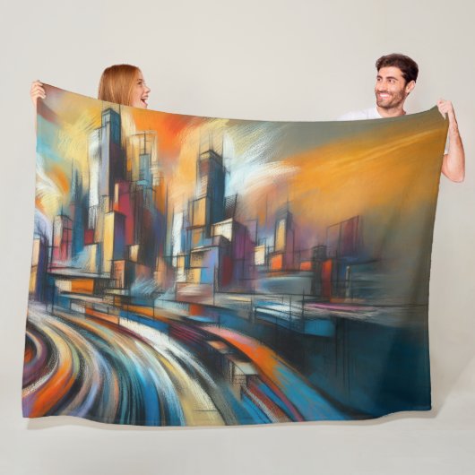 Hard Pastels Tekening Abstract Modern Cityscape Fleece Deken (In situ)