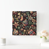 Hard Pastels Tekening Kerstmis Motieven Vierkante Klok (Huis)