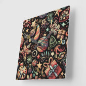 Hard Pastels Tekening Kerstmis Motieven Vierkante Klok (Hoek)