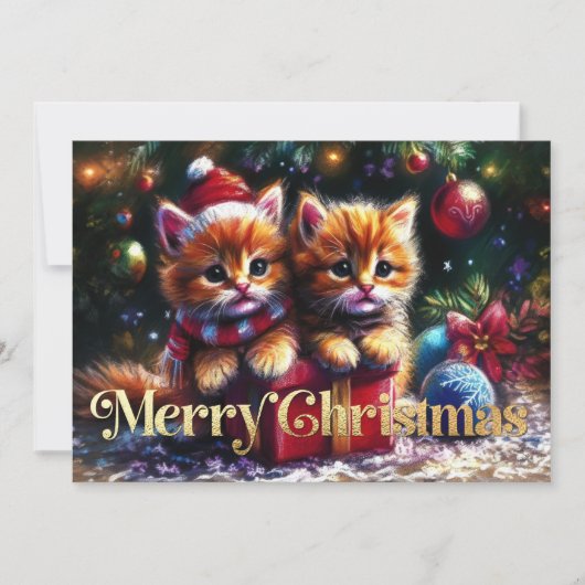 Hard pasteltekening kerst Kittens Kaart (Voorkant)