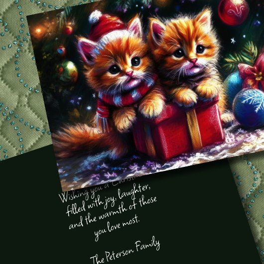 Hard pasteltekening kerst Kittens Kaart