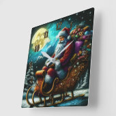 Hard pasteltekening Kerstman in Sleigh 2 Vierkante Klok (Hoek)