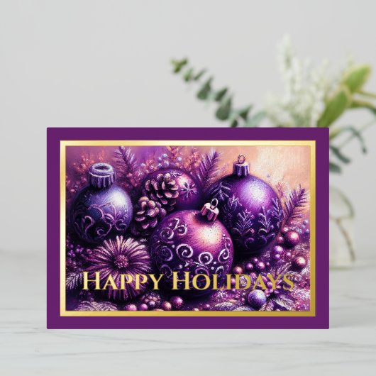 Hard pasteltekening Kerstmotief Feest Paars Folie Feestdagenkaart (Staand Voorkant)