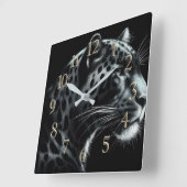 Hard pasteltekening sneeuwluipaard III Vierkante Klok (Hoek)