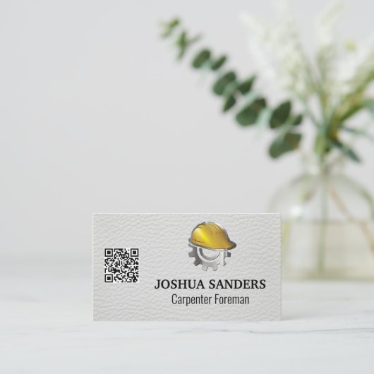 Hard Pet Gear Logo | wit leer | QR-code Visitekaartje (Staand voorkant)