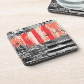 Hard Plastic Coaster – Red Pulse Abstract Design Bier Onderzetter (Linkerzijde)