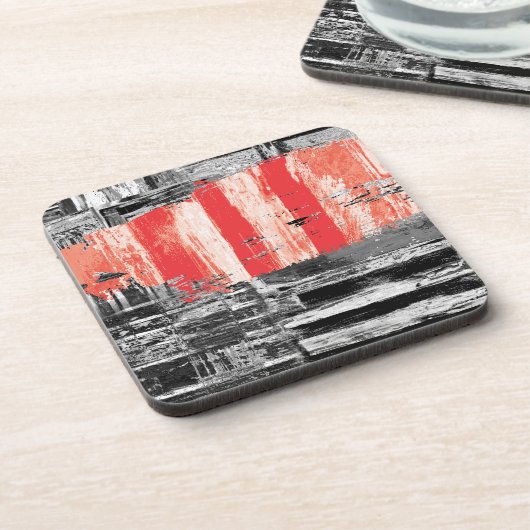 Hard Plastic Coaster – Red Pulse Abstract Design Bier Onderzetter (Linkerzijde)