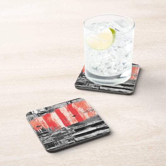Hard Plastic Coaster – Red Pulse Abstract Design Bier Onderzetter (Rechterzijde)