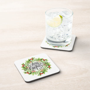 Hard Plastic Coaster Set-Christmas Holly Bier Onderzetter