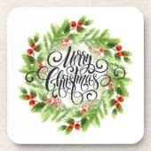 Hard Plastic Coaster Set-Christmas Holly Bier Onderzetter (Voorkant)