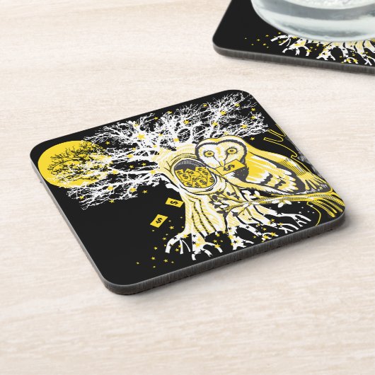 Hard Plastic Coaster – Urban Tree Owl & Wealth Bier Onderzetter (Linkerzijde)