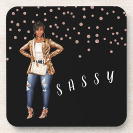 Hard Plastic Sassy Lady zwart gestippeld Drink Ond Bier Onderzetter