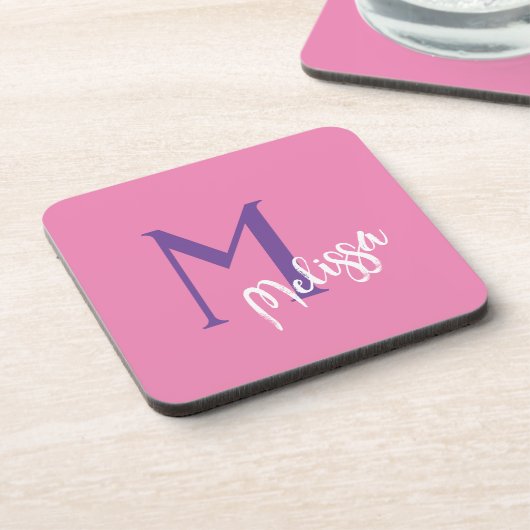 Hard plastiek onderzetter roze monogram naam cadea (Linkerzijde)