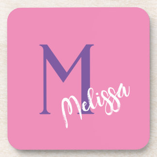 Hard plastiek onderzetter roze monogram naam cadea