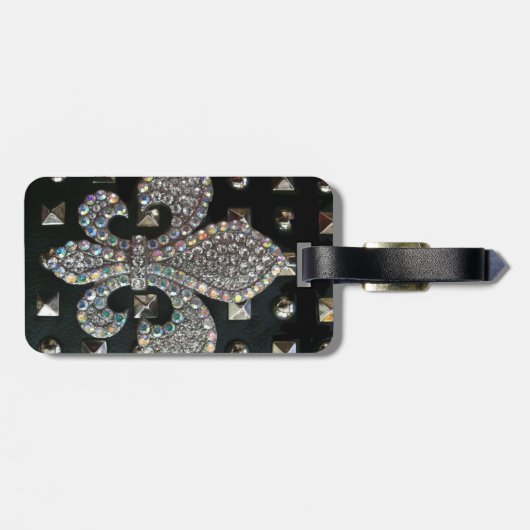 "HARD ROCK" BLACK "FLEUR DE LIS FAUX STUDDED PRINT BAGAGELABEL (Achterkant horizontaal)