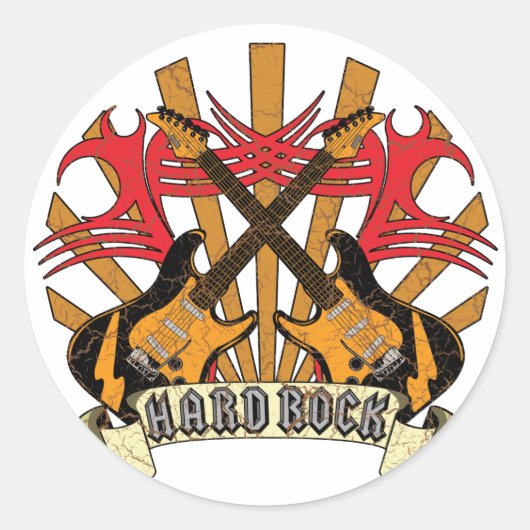 Hard Rock Guitars Ronde Sticker (Voorkant)