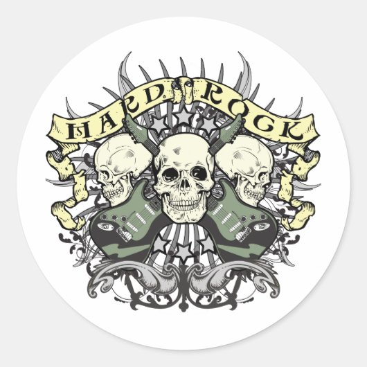 Hard Rock Skull en Guitars Ronde Sticker (Voorkant)