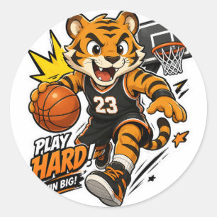 HARD SPIELEN GROTE OVERWINNING TIGER BASKETBAL STI RONDE STICKER