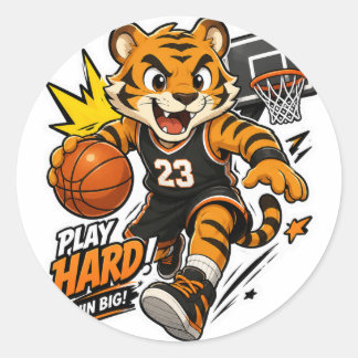 HARD SPIELEN GROTE OVERWINNING TIGER BASKETBAL STI RONDE STICKER