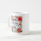 "Hard werken" Boho Red Floral Inspiration Koffiemok (Voorkant links)